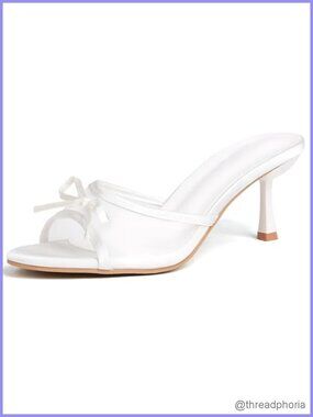 Mesh Kitten Heels Sandals with Bow Open Round Toe Slip On Mules